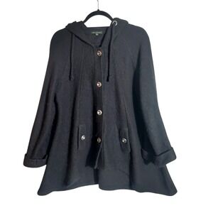For Cynthia Wool Blend Hooded Swing Coat  Size Medium Black